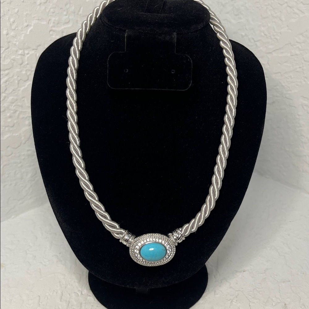 Judith Ripka Silver Necklace With CZ & Turquoise Accent